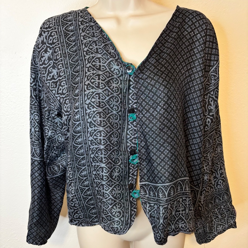 Vintage Reversible Silk Jacket Button Front Medium
